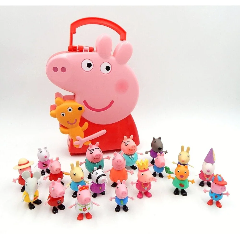 Peppa Pig Figure Lot of 17 Figurines Carrying Case 2003 Jazwares ABD Ltd